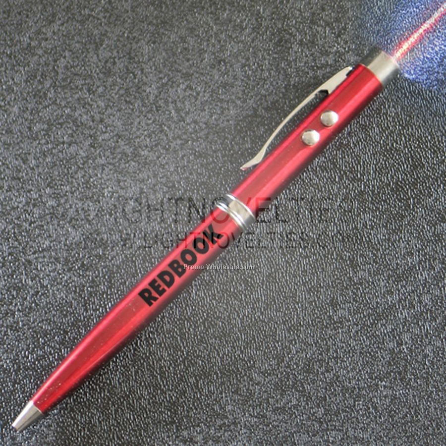 5" Red Light Up Pen W/ Laser Pointer Flashlight