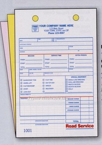 5-1/2"x8-1/2" 2 Part Road Service Register Form