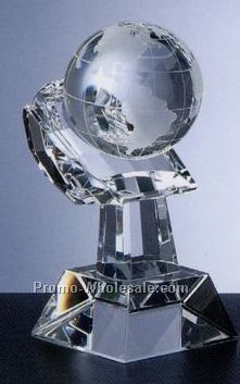 5-3/8"x2-1/2" Small World Globe In Hand Crystal