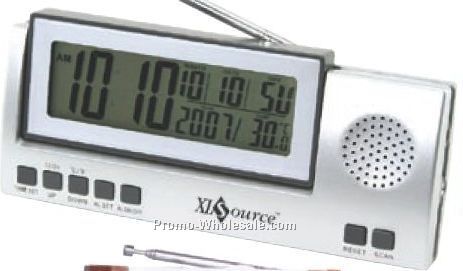 6-1/2"x2-3/4"x1-1/8" Jumbo Lcd Radio With Clock/Day/Date/Temperature