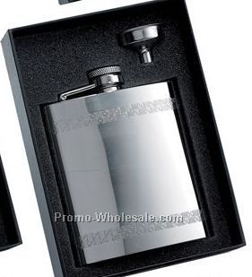 6 Oz Stainless Steel Flask With 2 Horizontal Decorative Stripes And Silver