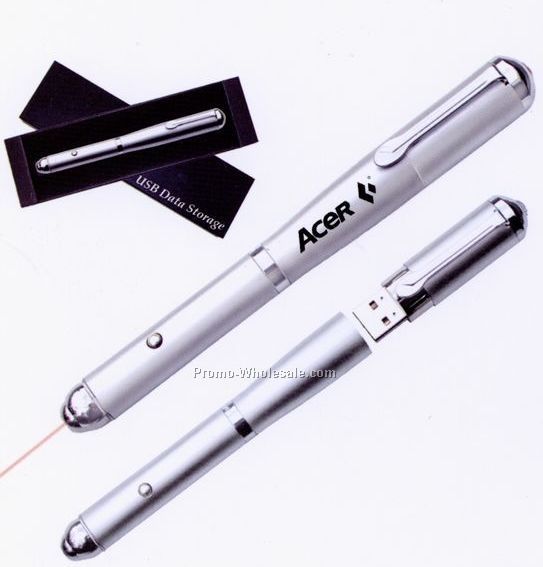 6"x3/4" Metal Pen With USB Laser Pointer & USB Flash Drive (128mb)