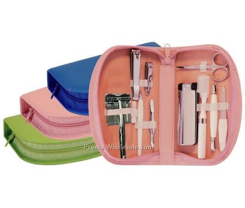 7-5/8"x2-7/8"x1" Royce Leather Ladies Travel Kit W/ Razor