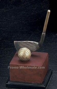 8-1/4" The Club Trophy Golf Classic Sculpture With Burl Wood Wood Base