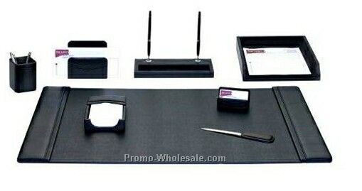 8-piece Classic Leather Desk Set - Black