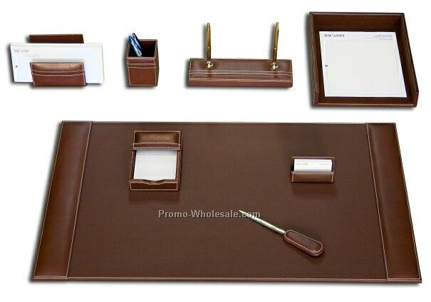 8-piece Rustic Leather Desk Set - Black