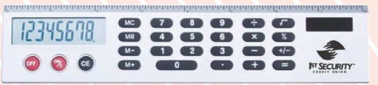 8"x2"x1/4" Silver Calculator Ruler With Jumbo Lcd Display