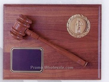 9"x12" Genuine Walnut 2" Stamped Medallion Insert Gavel Plaque