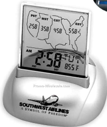 Atomic Alarm Clock W/ Calendar, Thermometer & Us Time Zones