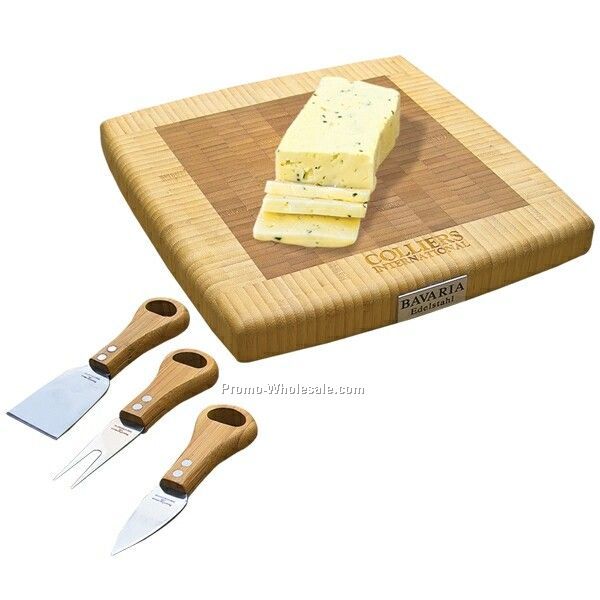 Bamboo Cheese Board W/ Utensils (Not Imprinted)