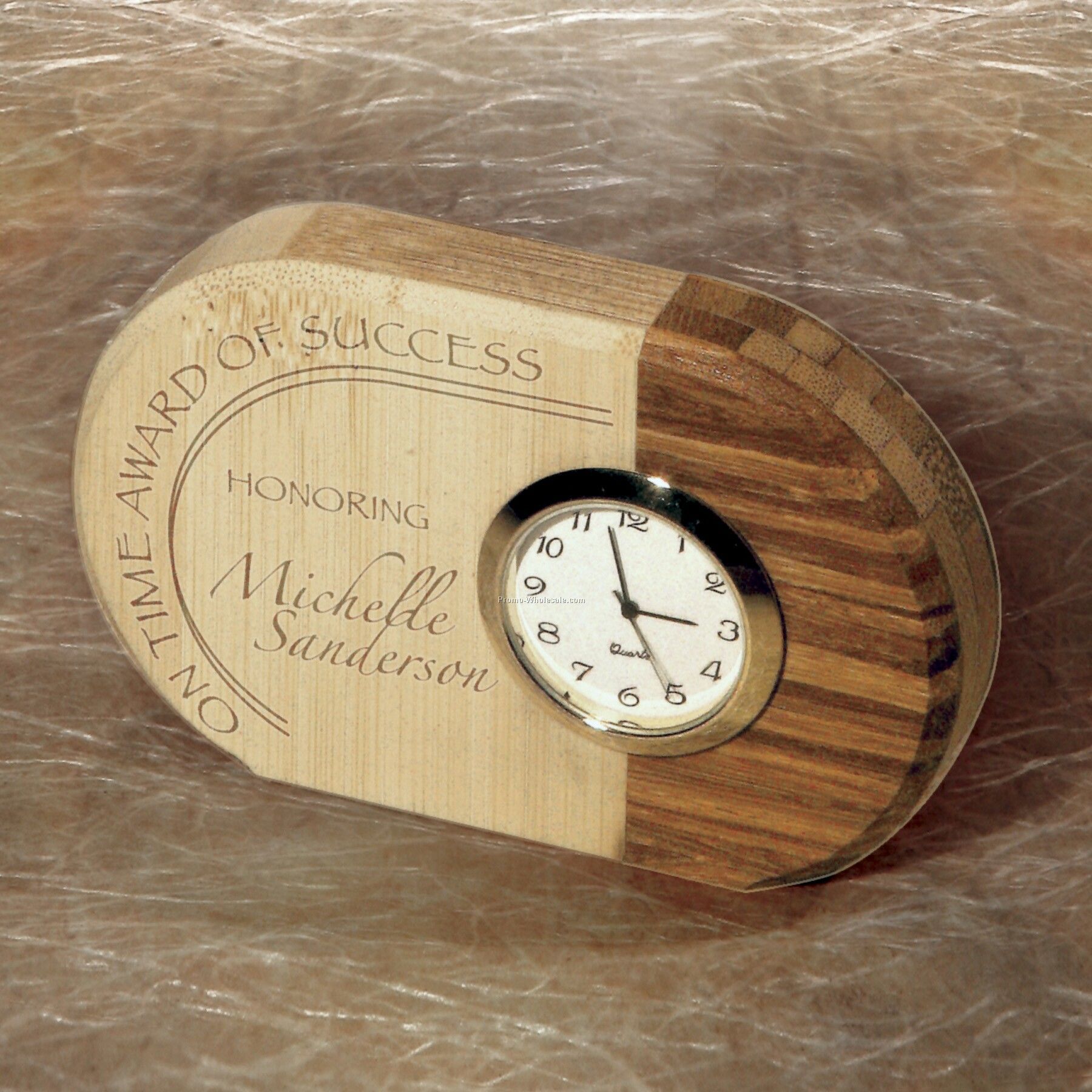 Bamboo Commemorative Desktop Awards, With Clock, 4-1/2" X 2-3/4"
