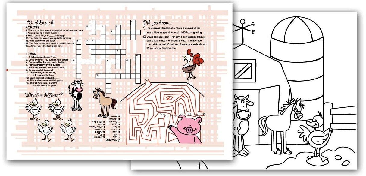 Barnyard Animals Children's Activity Place Mat (10"x14")