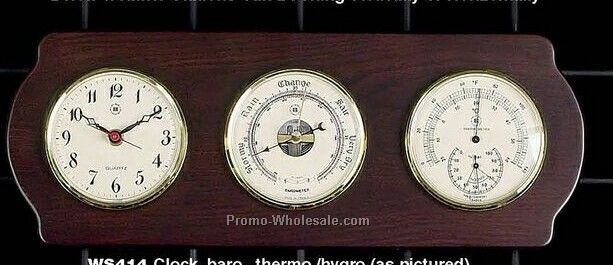 Brass Clock/Tide Clock/Barometer/Thermometer On Ash Wood Base