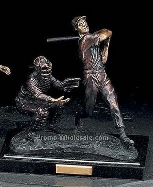 Bronze Baseball Players Trophy On Marble Base