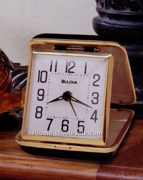 Bulova Reliable II Leatherette Clamshell Alarm Clock W/ 30 Hour Key Wind