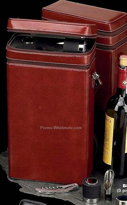Cognac Leather Case Wine Caddy For 2 Bottles
