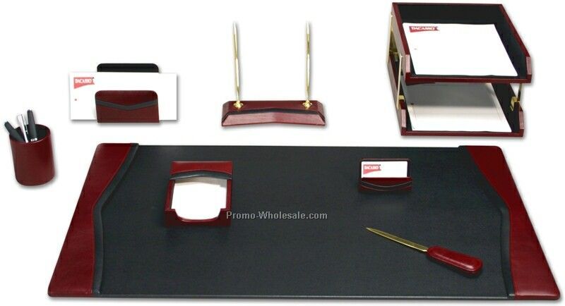 Contemporary Style 10-piece Leather Desk Set - Burgundy