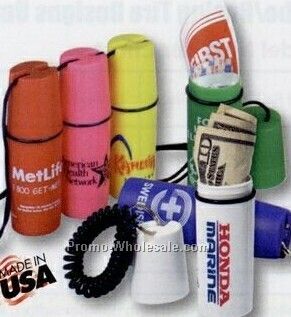 Cylindrical Sportsafe With First Aid Survival Kit (Key Chain)