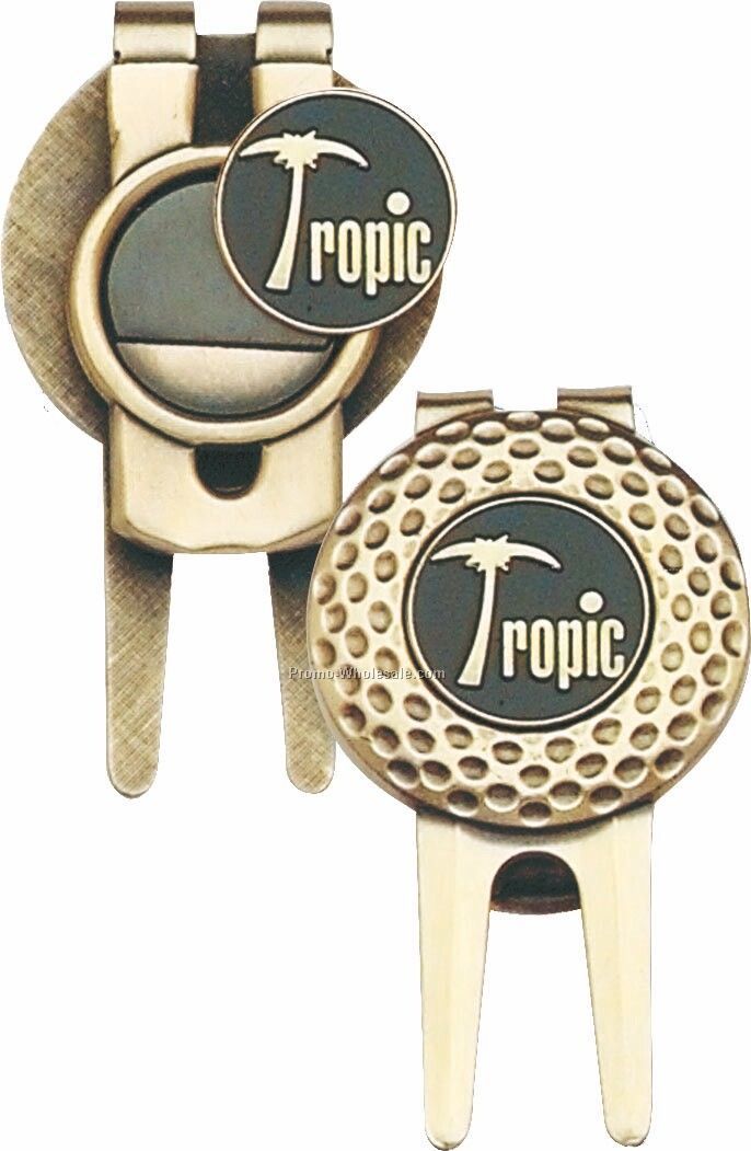 Dimpled Pattern 2 Sided Divot Tool With Money Clip