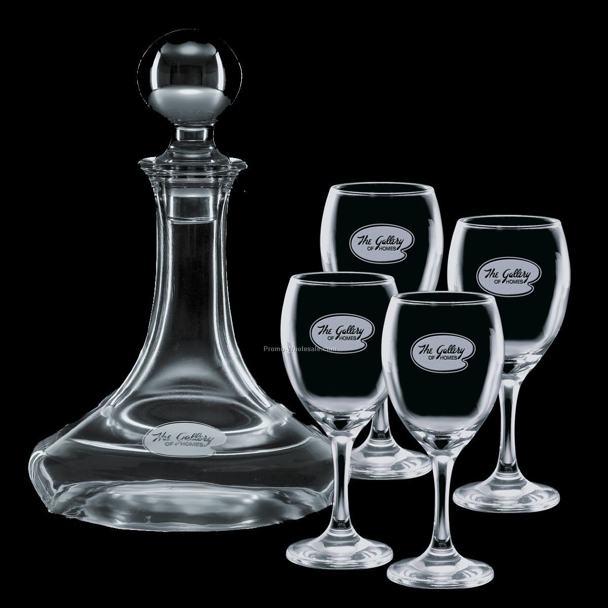 Elegance Decanter & 4 Wine Glasses