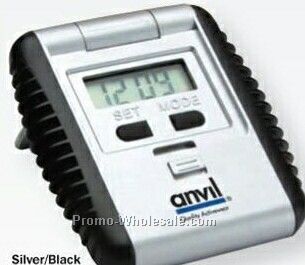Flipper Quartz Lcd Travel Alarm Clock W/ Rubber Grip