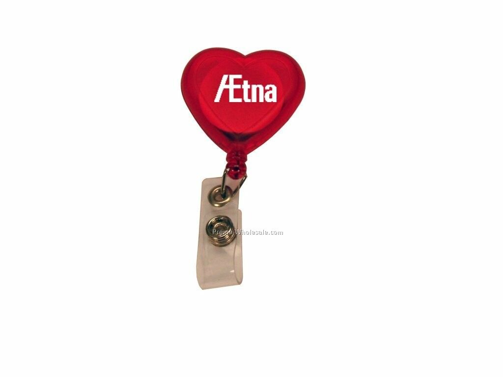 Heart Shape Retractable Badge Holder With Metal Belt Clip