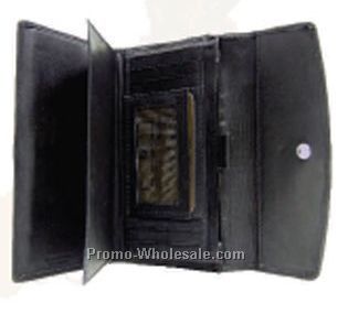 Ladies' Black Stone Wash Cowhide Gusseted Checkmate Wallet