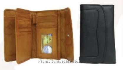 Ladies' Medium Brown Stone Wash Cowhide 3-section Checkmate Wallet