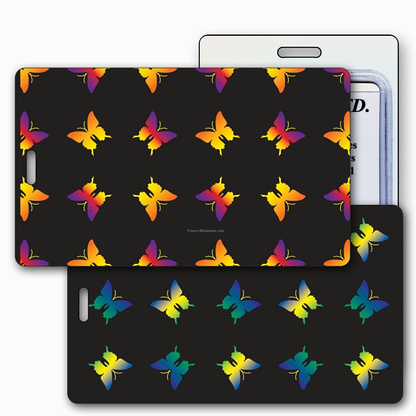 Lenticular Luggage Tags - Stock / Change Color / Black Rainbow Butterflies