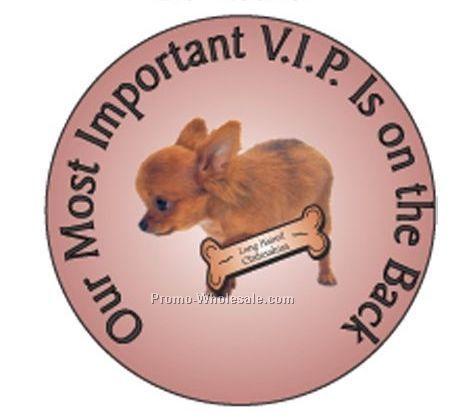 Long Haired Chihuahua Round Hand Mirror W/ Full Mirror Back (2-1/2")