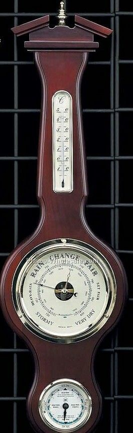 Mahogany Banjo W/ Tide Clock, Barometer, Thermometer & Hygrometer