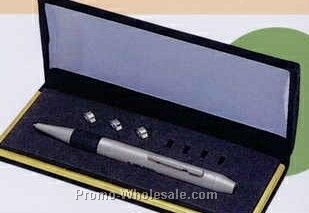 Matte Silver Pen & Laser Pointer With Batteries & Case