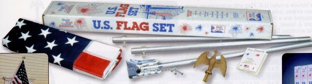 Mega Tuff U.s. Outdoor Flag Sets With 3 PC Aluminum Pole (Deluxe)