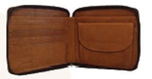 Men's Medium Brown Stone Wash Cowhide Zippered Wallet W/Change Purse