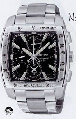 Men's Seiko Alarm Chronograph Watch (Silver W/ Black Face)