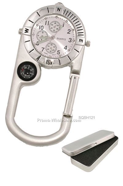 Metal Clip-watch With Compass Point Bezel & Compass