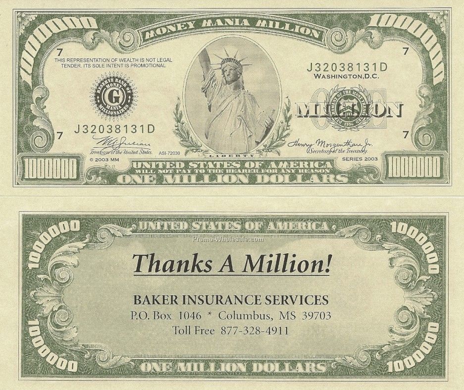 dollar bill back. Million Dollar Bill With