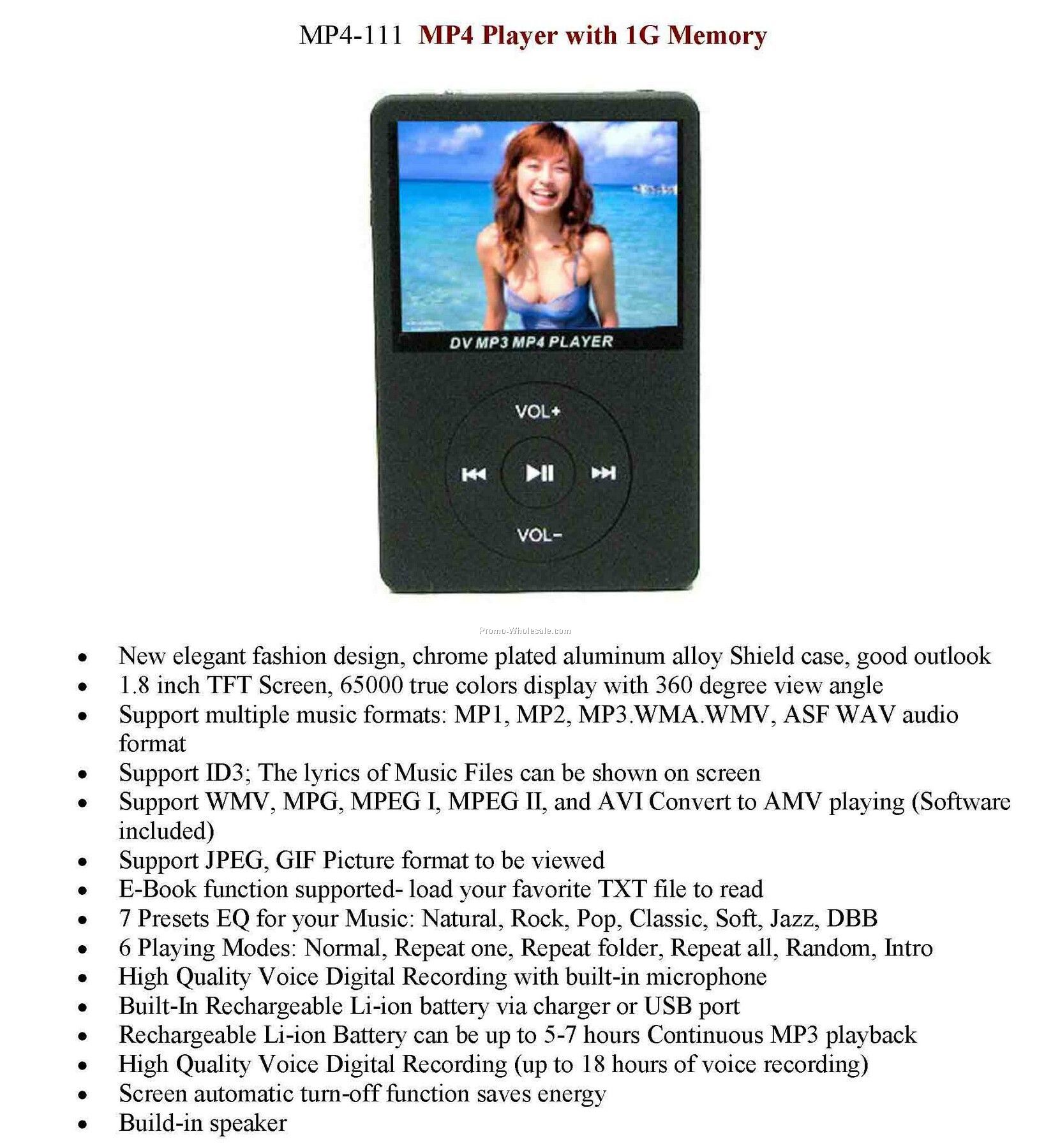 Mp4, Mp3, Video Music Player, With 1g Memory, Voice Recorder