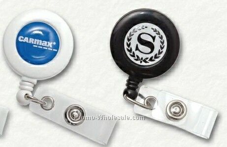 Round Badge Holder With Bulldog Clip & Label W/ Poly Dome (8 Day Service)