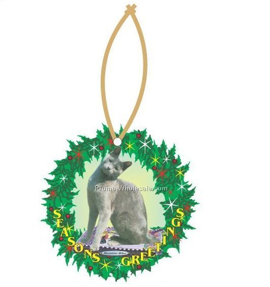 Russian Blue Cat Executive Wreath Ornament W/ Mirrored Back (12 Sq. Inch)