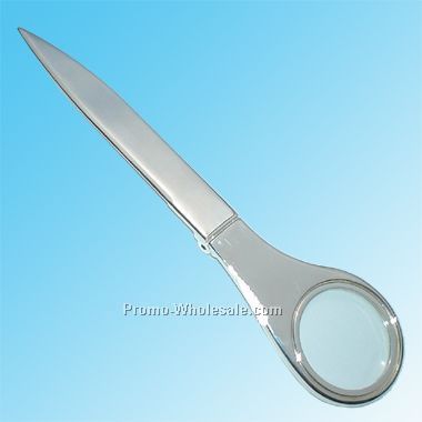 Silver Plated Folding Letter Opener W/ Magnifier (Screened)