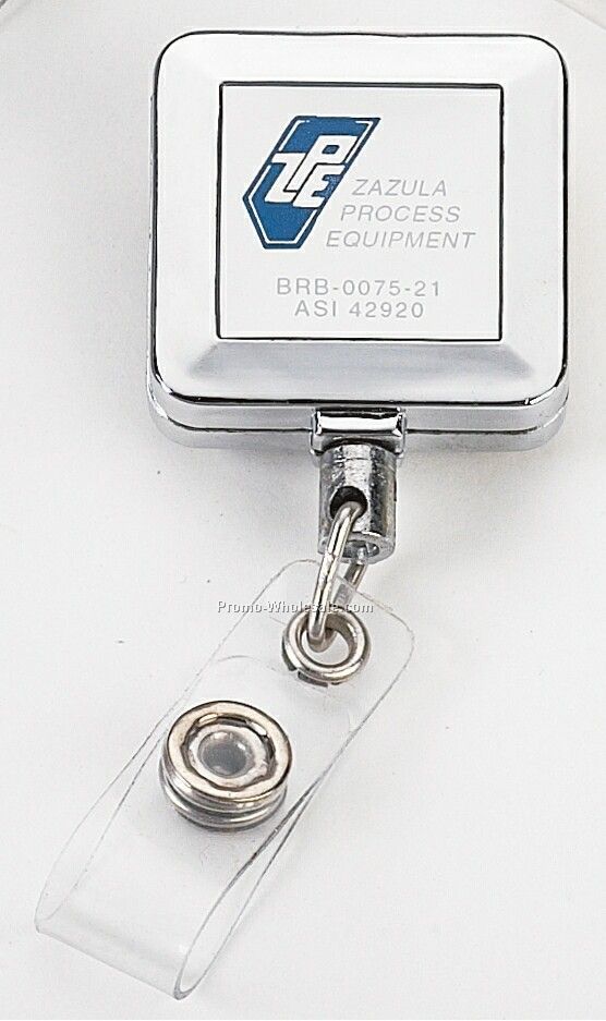 Silver Square Retractable Badge Holder (Direct Imprint) - 1-1/4"x1-1/4"