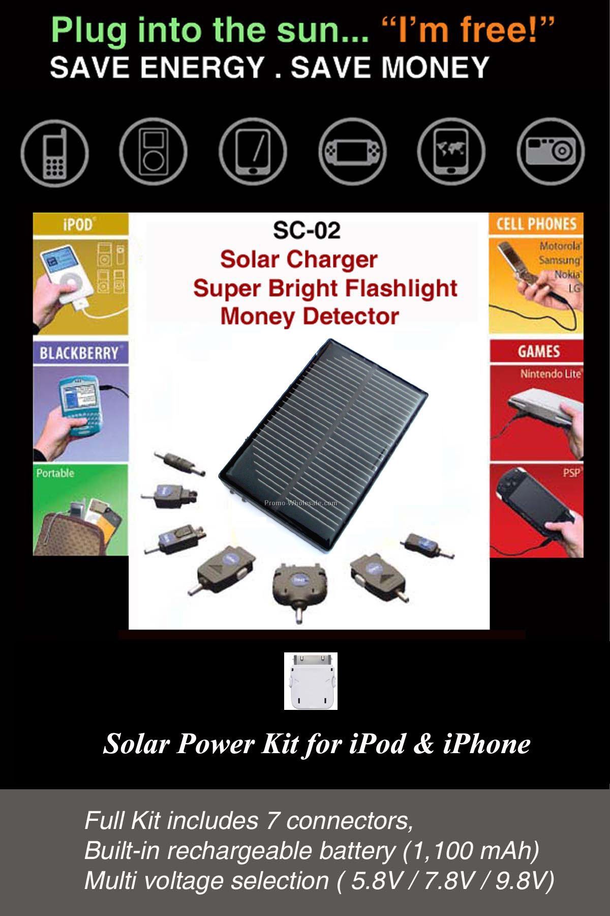 Solar Charger, Solar Flashlight, Solar Money Detector