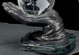 Solid Brass & Bronze Finished Hand Ball Holder On Marble Base