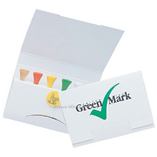 Standard Golf Tee Matchbook Packs (6 Wood Tees/ 1 Plastic Ball Marker)