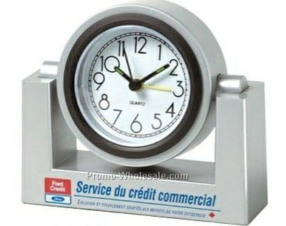 Swivel Desk Clock With Alarm - Silver