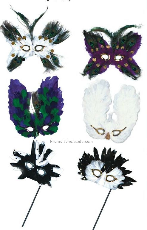 Ultima Fanci Feather Mask Assortment W/ Elastic Or Dowel