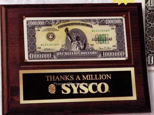 "real" Million Dollar Bill On Walnut Wall Plaque