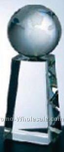 10"x4" Large Optic Crystal World Globe W/Tapered Column Base