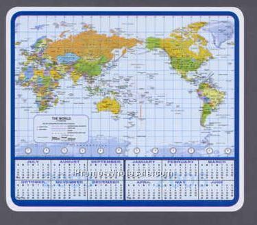 10"x8-1/2" World Map Mouse Pad & Calendar With Pacific Centered